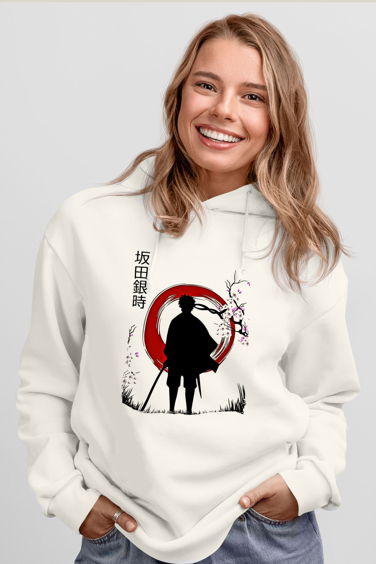 Gintama Baskılı Beyaz Unisex Hoodie