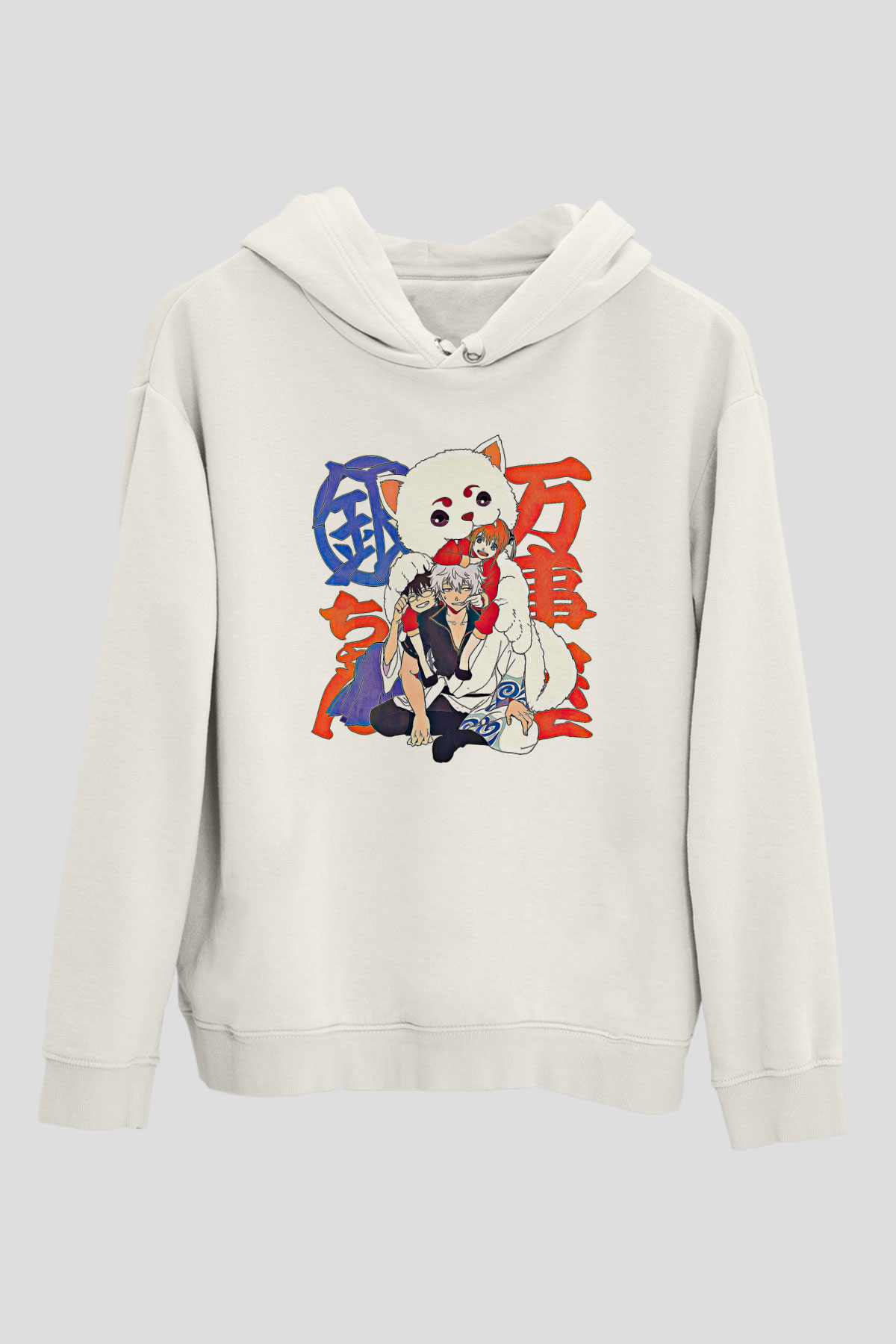 Gintama Baskılı Beyaz Unisex Hoodie