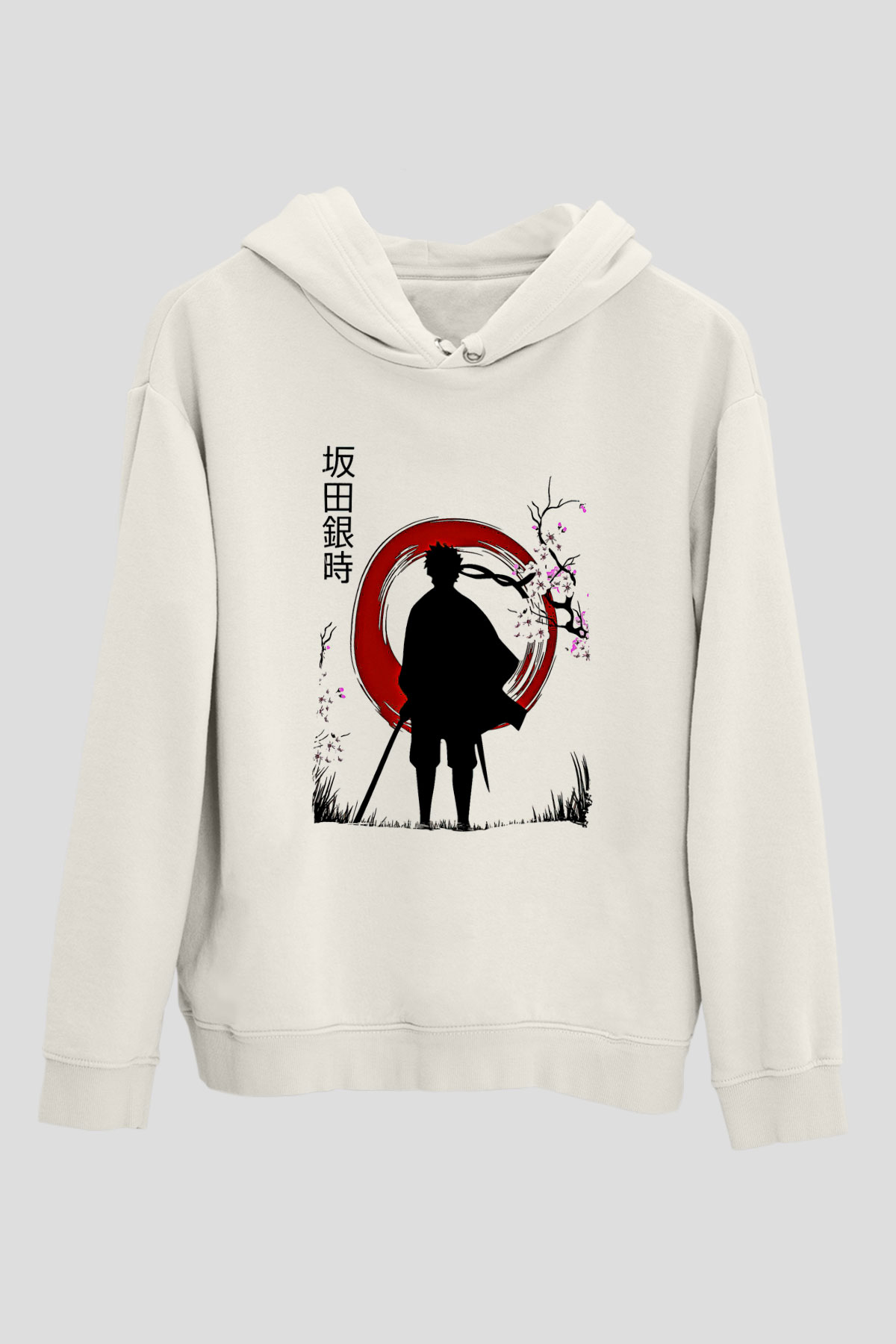 Gintama Baskılı Beyaz Unisex Hoodie