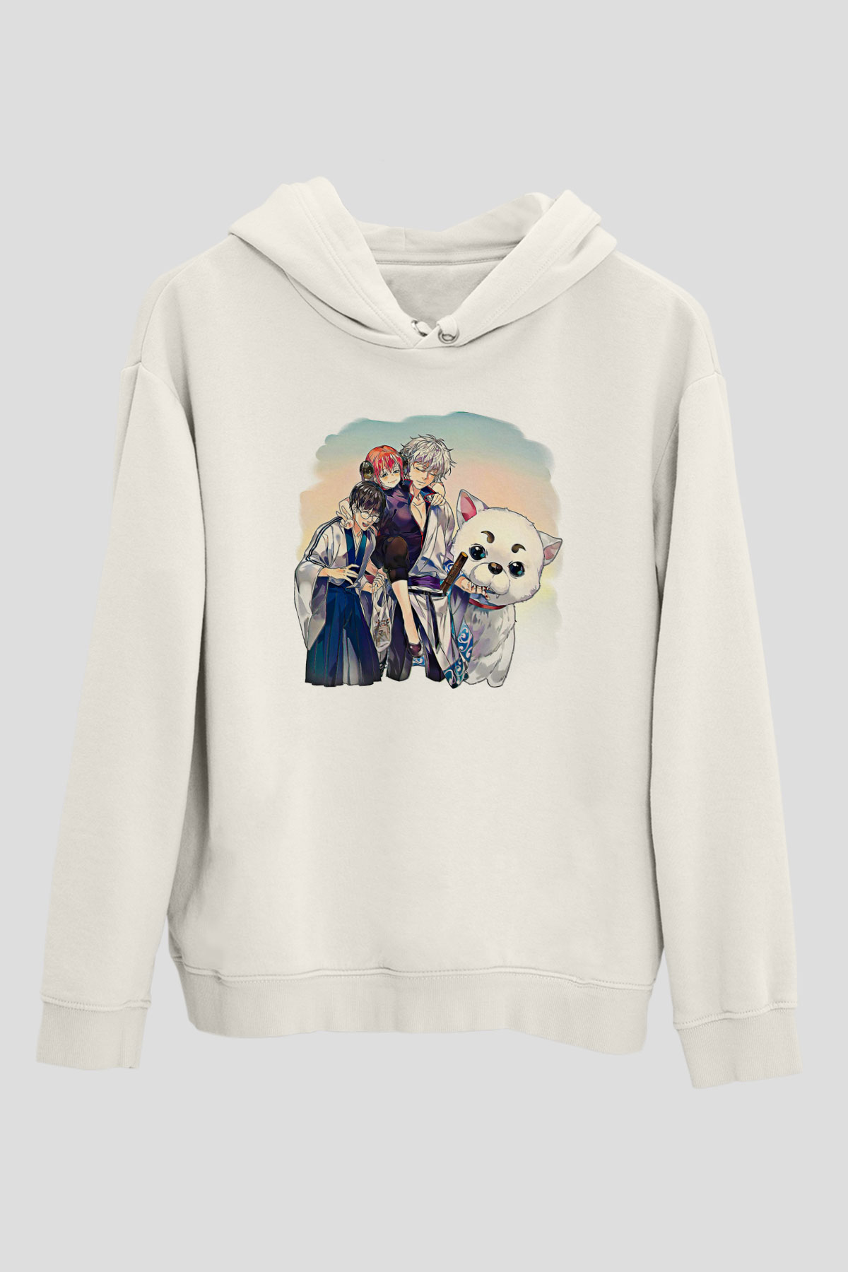 Gintama Baskılı Beyaz Unisex Hoodie