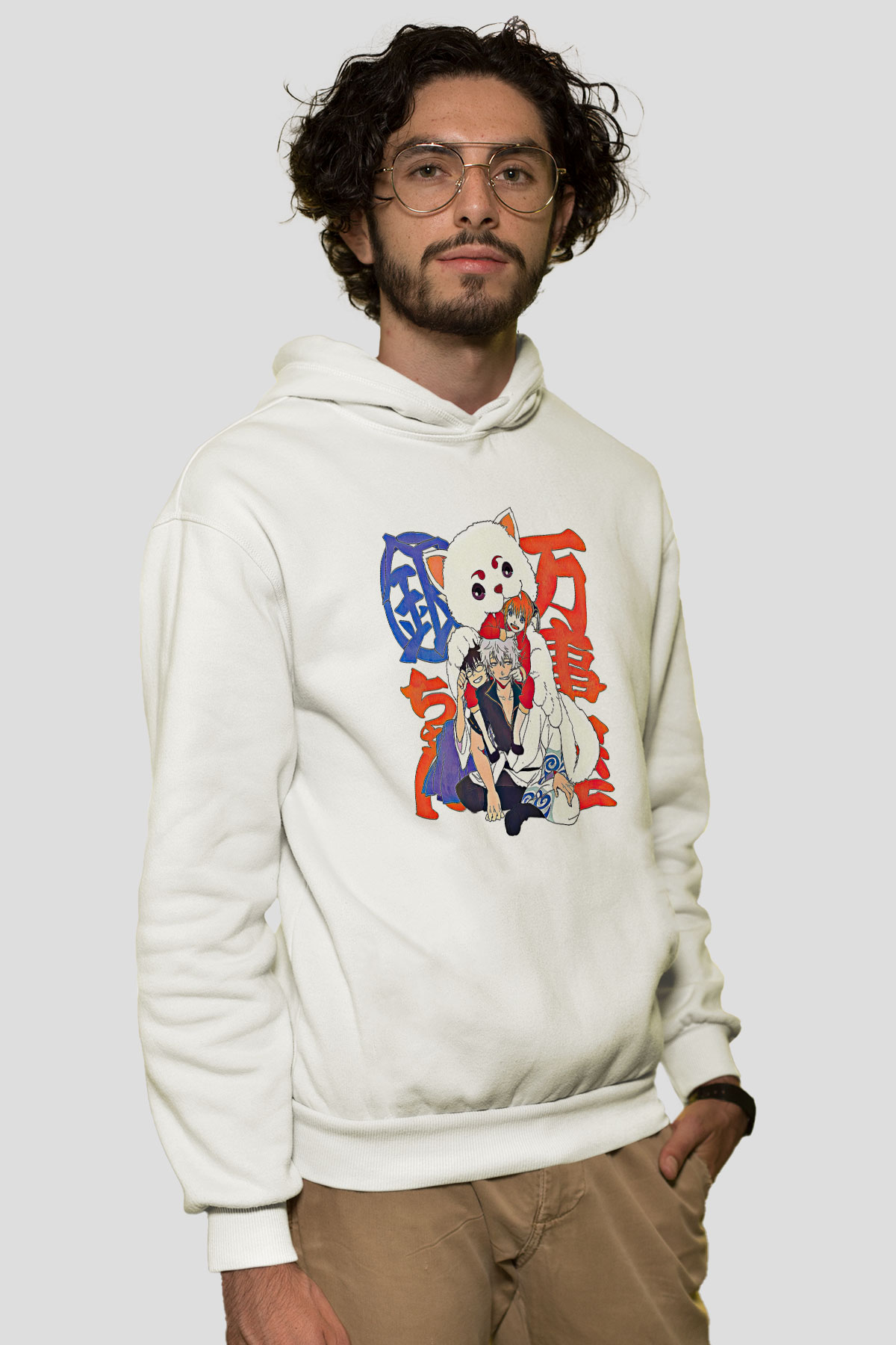 Gintama Baskılı Beyaz Unisex Hoodie
