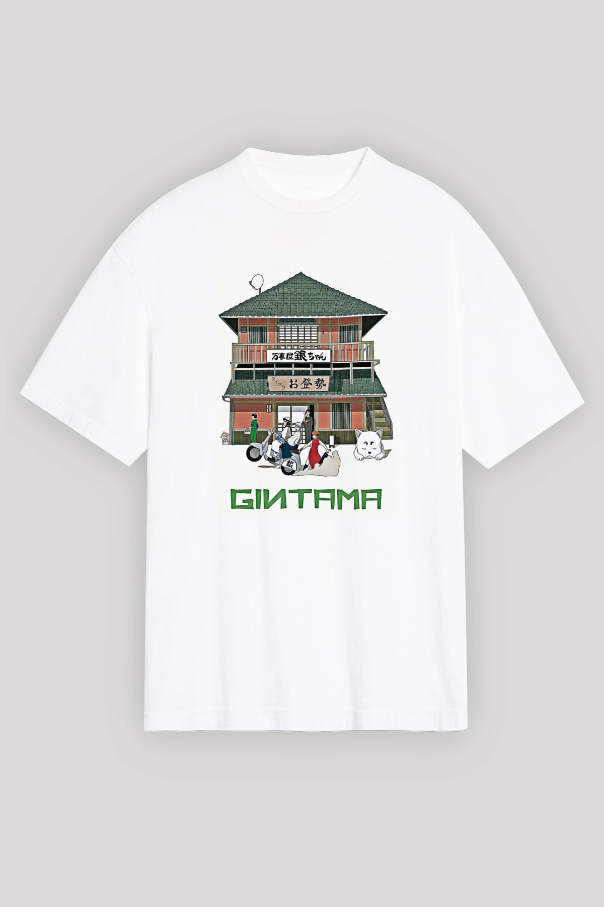Gintama Baskılı Beyaz Unisex Oversize Tişört - Tshirt