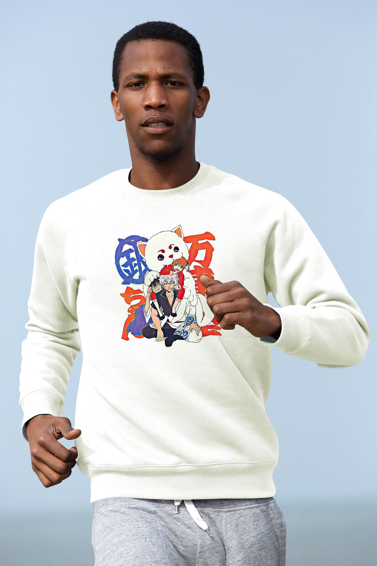 Gintama Baskılı Beyaz Unisex Sweatshirt