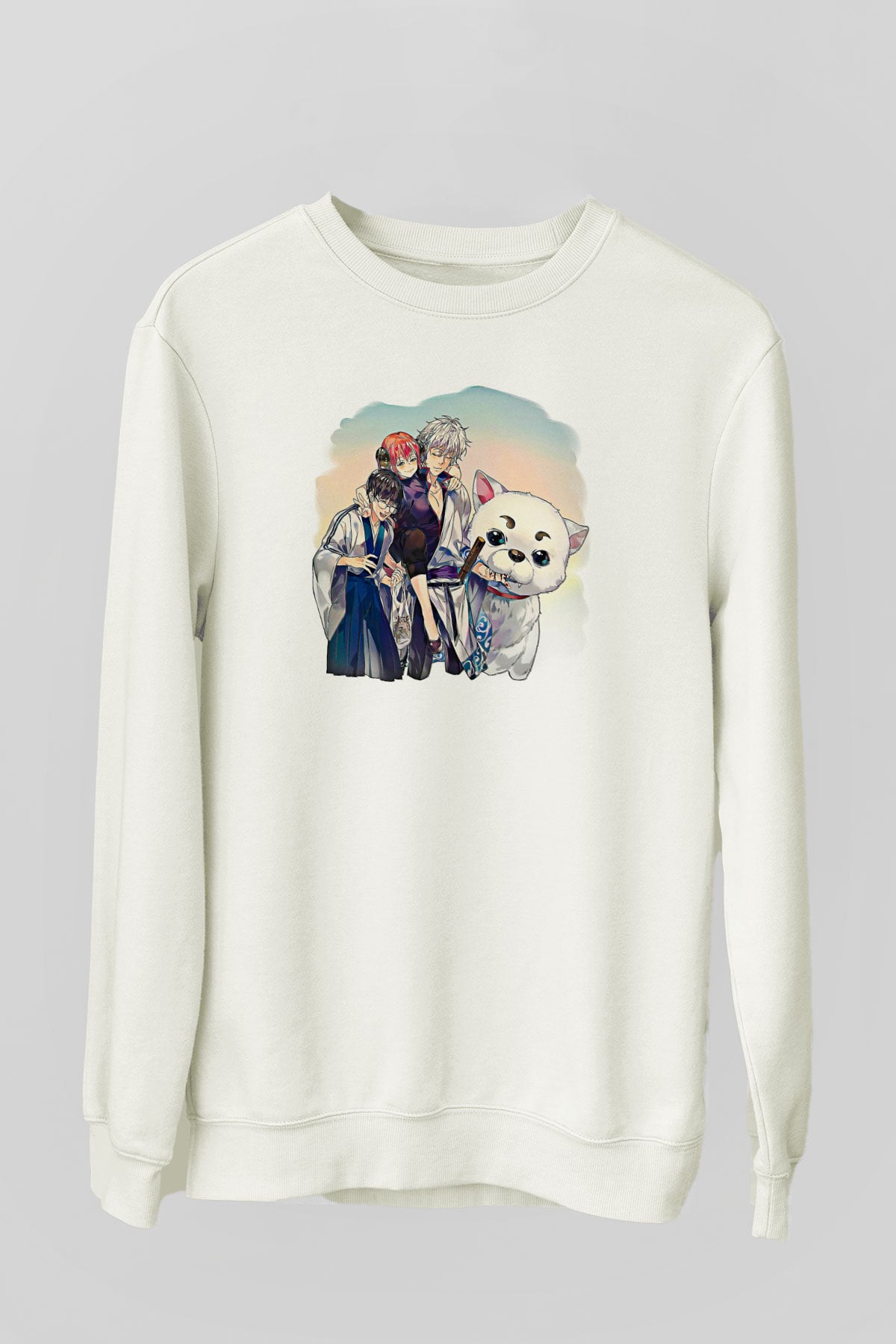 Gintama Baskılı Beyaz Unisex Sweatshirt