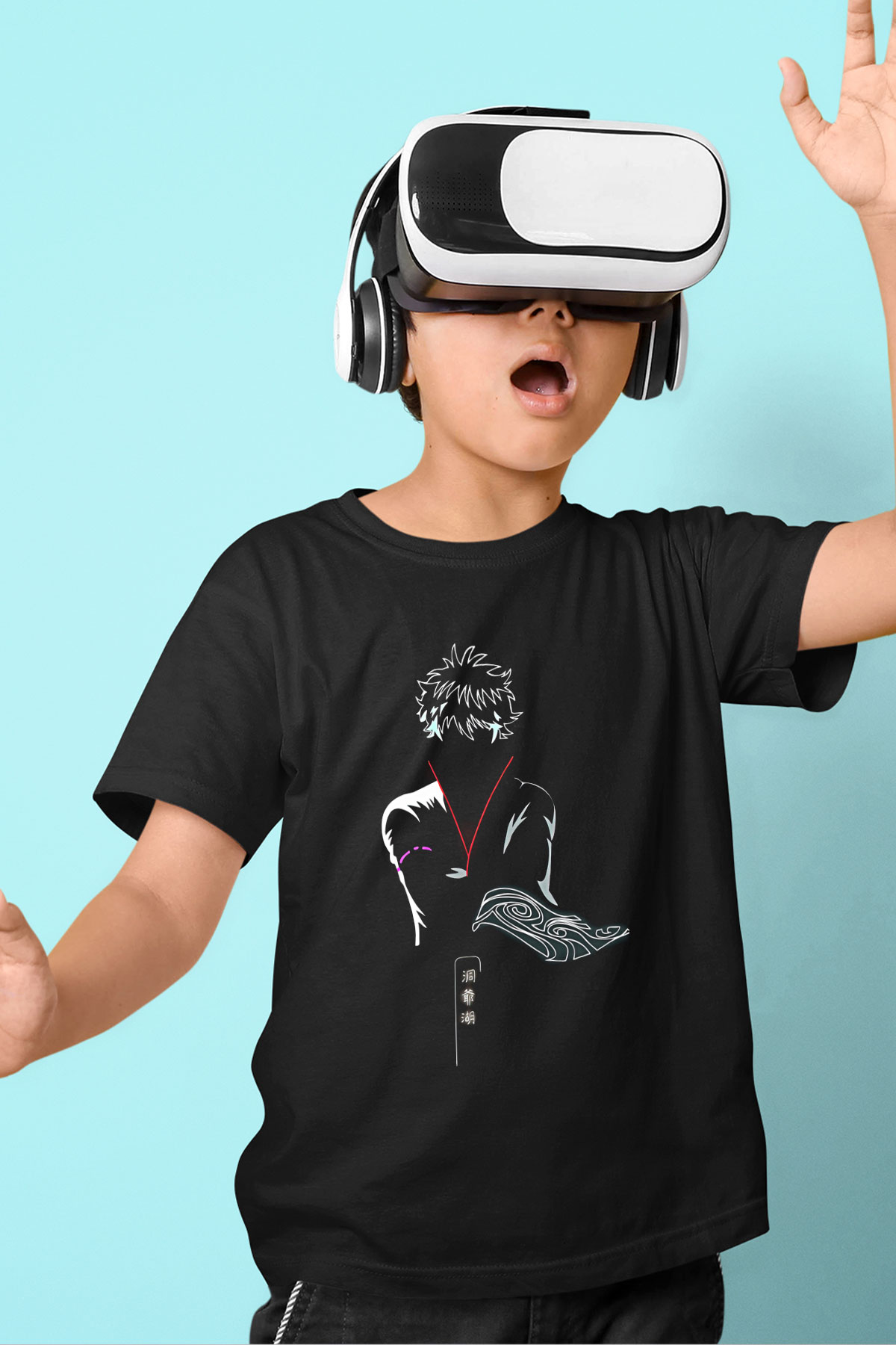 Gintama Baskılı Unisex Siyah Çocuk Tişört - Tshirt