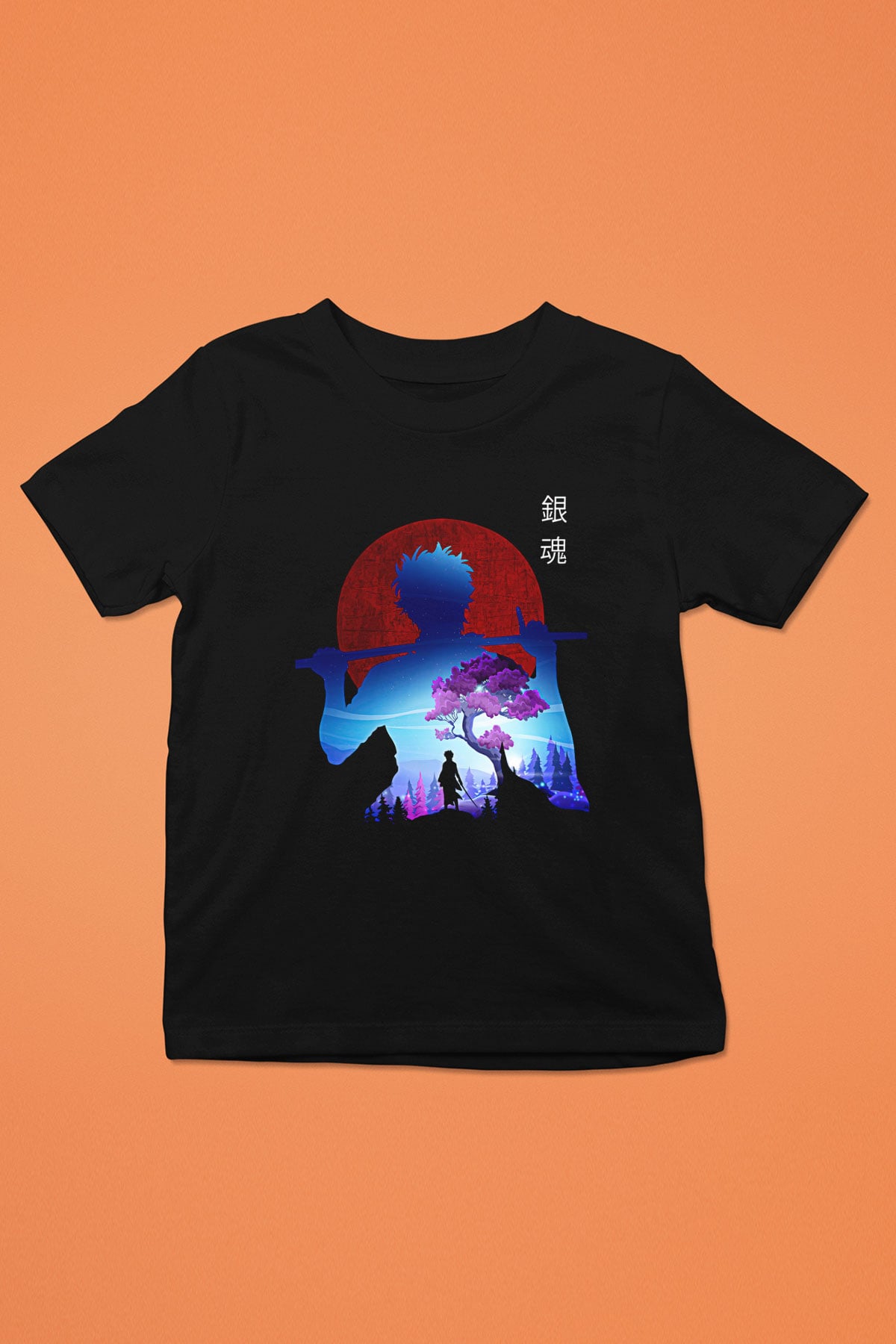 Gintama Baskılı Unisex Siyah Çocuk Tişört - Tshirt