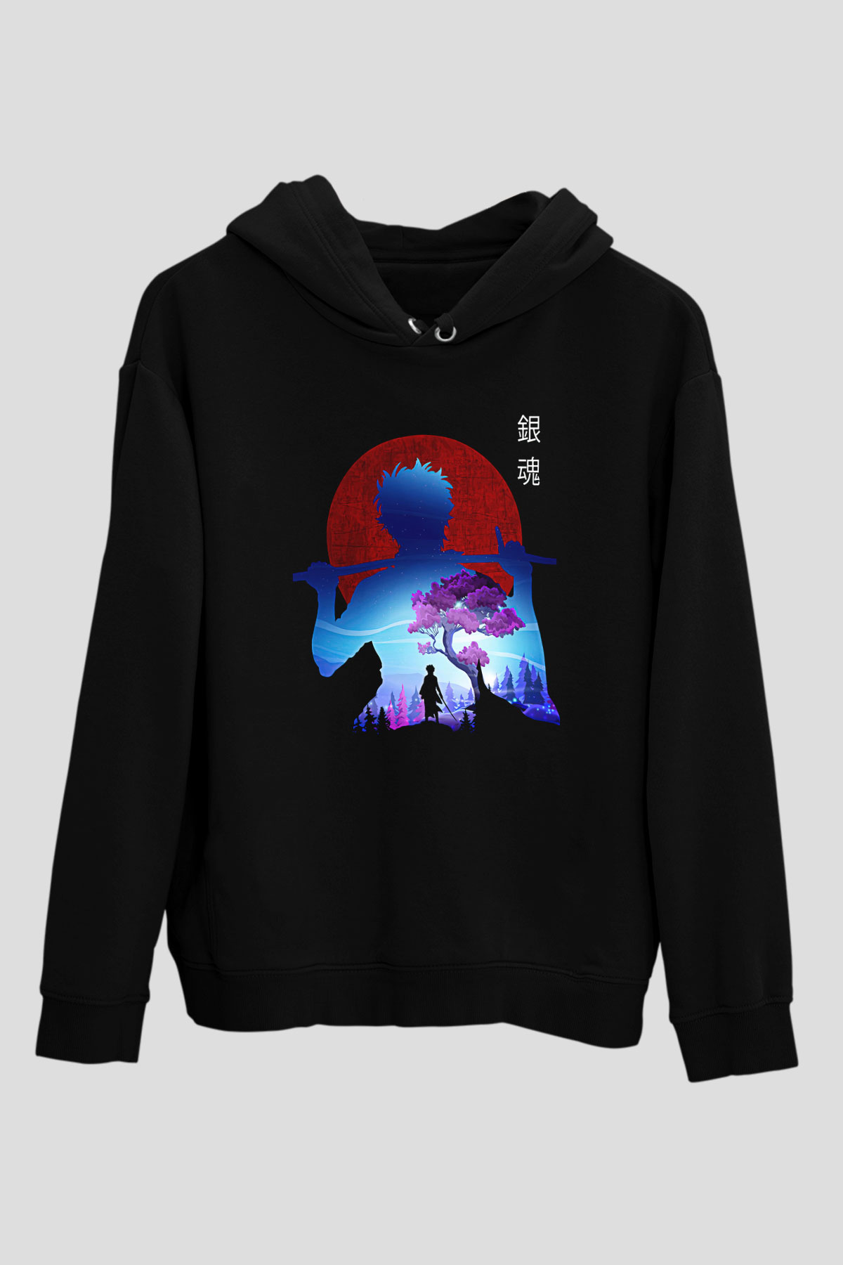Gintama Baskılı Unisex Siyah Hoodie