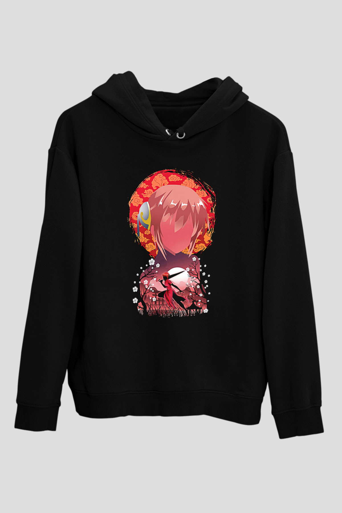 Gintama Baskılı Unisex Siyah Hoodie