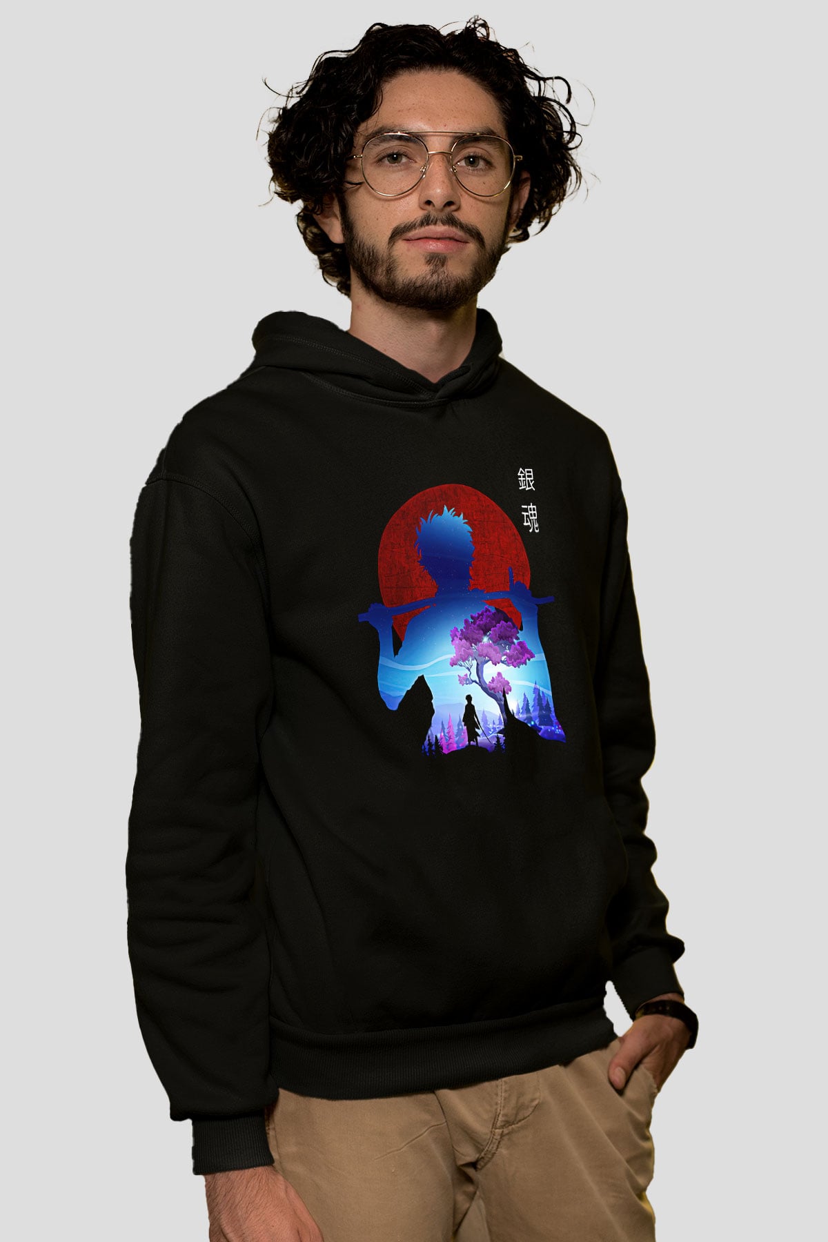 Gintama Baskılı Unisex Siyah Hoodie