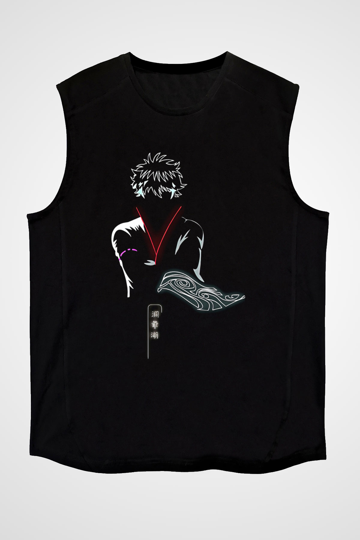 Gintama Baskılı Unisex Siyah Kolsuz Tişört - Tshirt