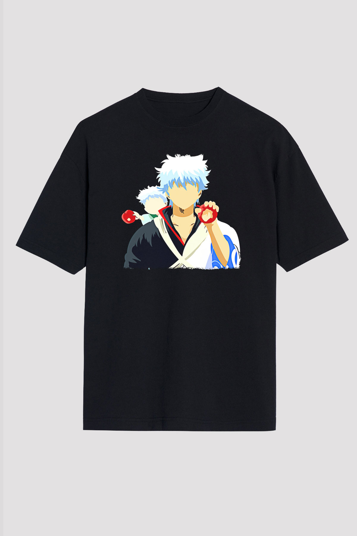 Gintama Baskılı Unisex Siyah Oversize Tişört - Tshirt