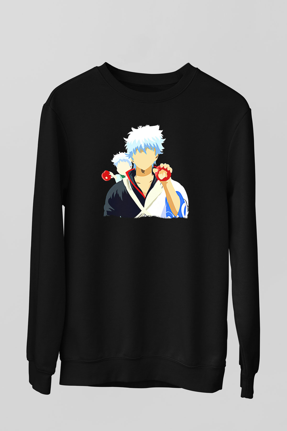 Gintama Baskılı Unisex Siyah Sweatshirt