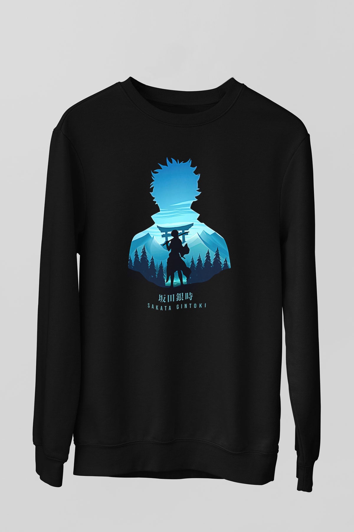Gintama Baskılı Unisex Siyah Sweatshirt