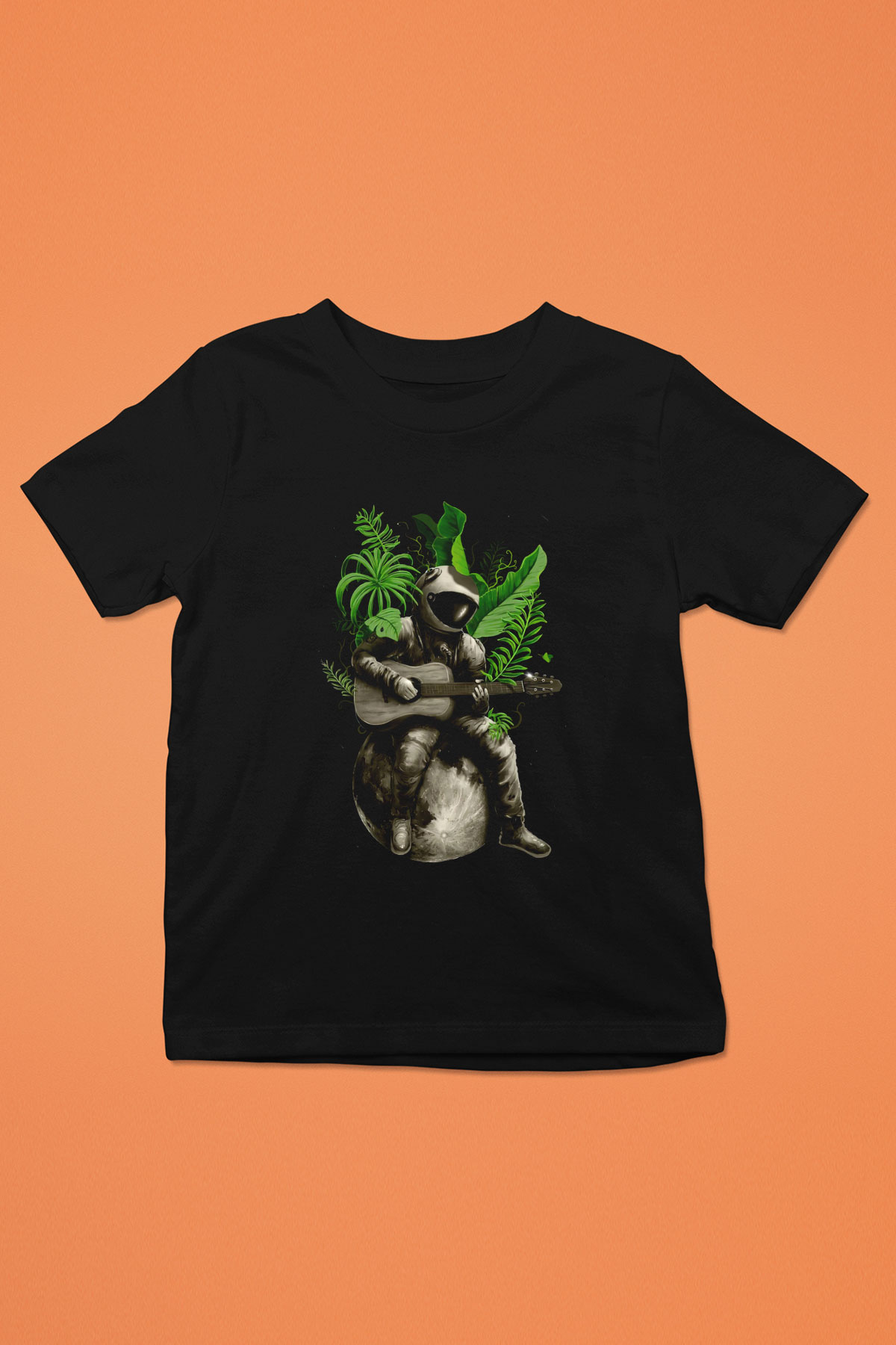Gitarist Astronot Baskılı Unisex Siyah  Çocuk Tişört