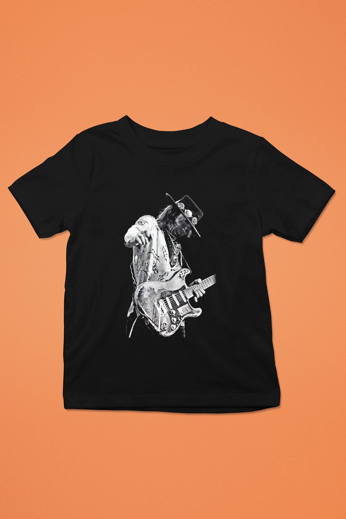 Gitarist Baskılı Siyah Unisex Çocuk Tişört