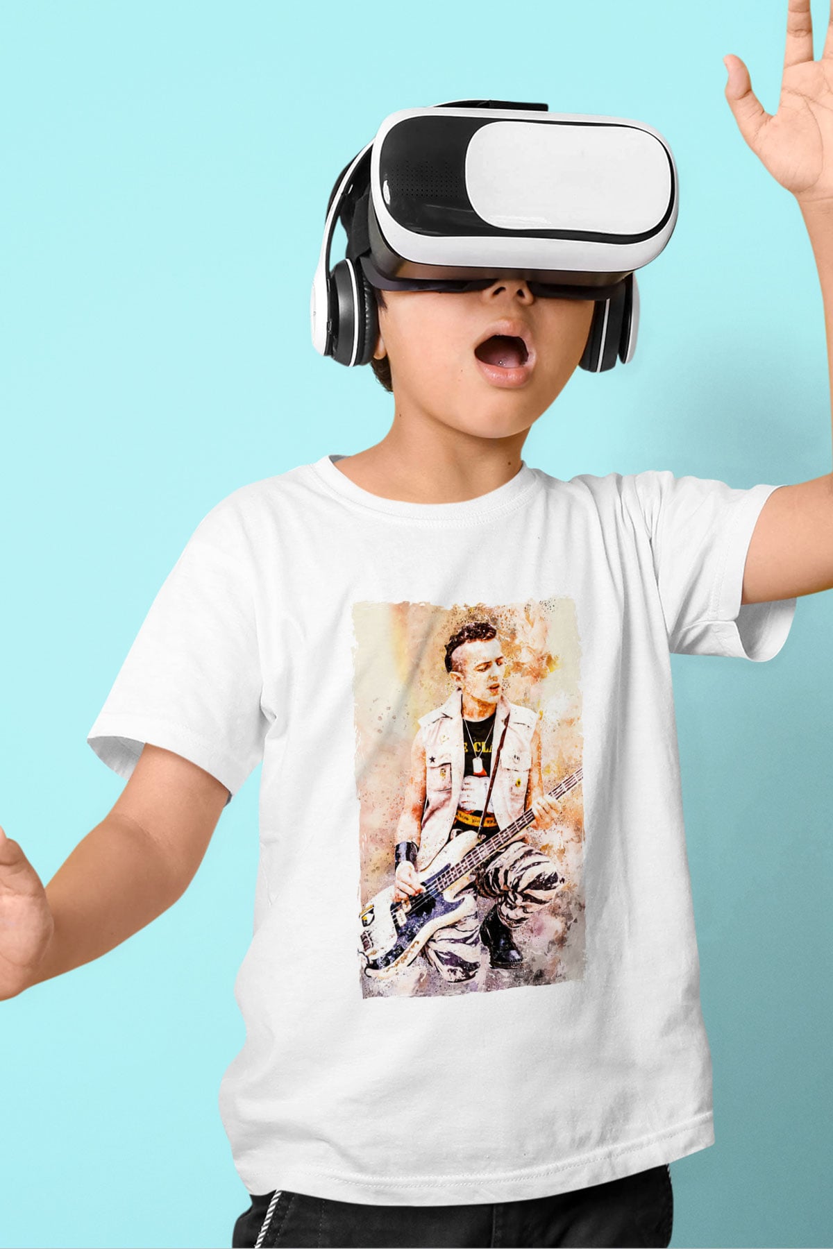 Gitarist Beyaz Unisex Çocuk Tişört