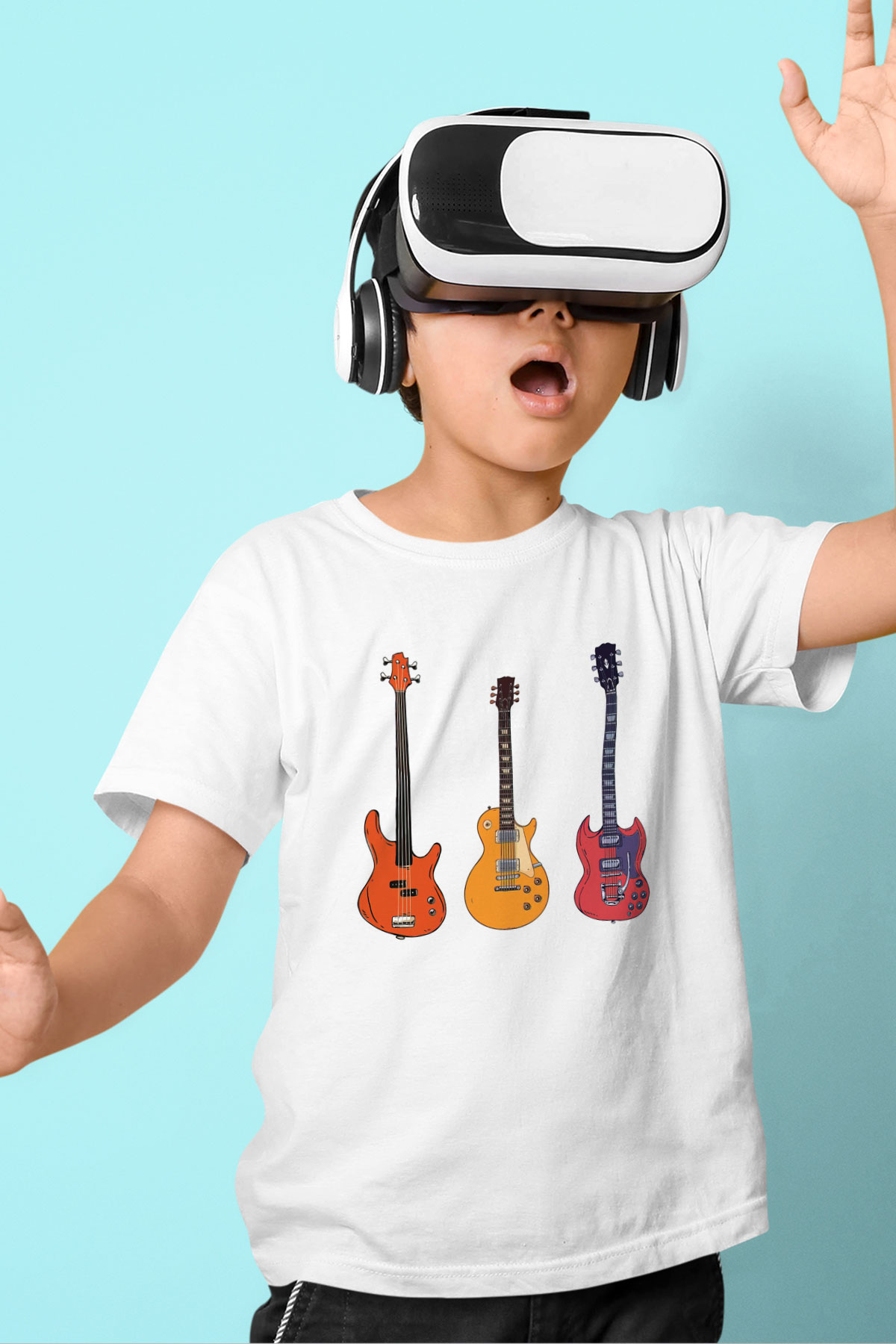 Gitarist Beyaz Unisex Çocuk Tişört