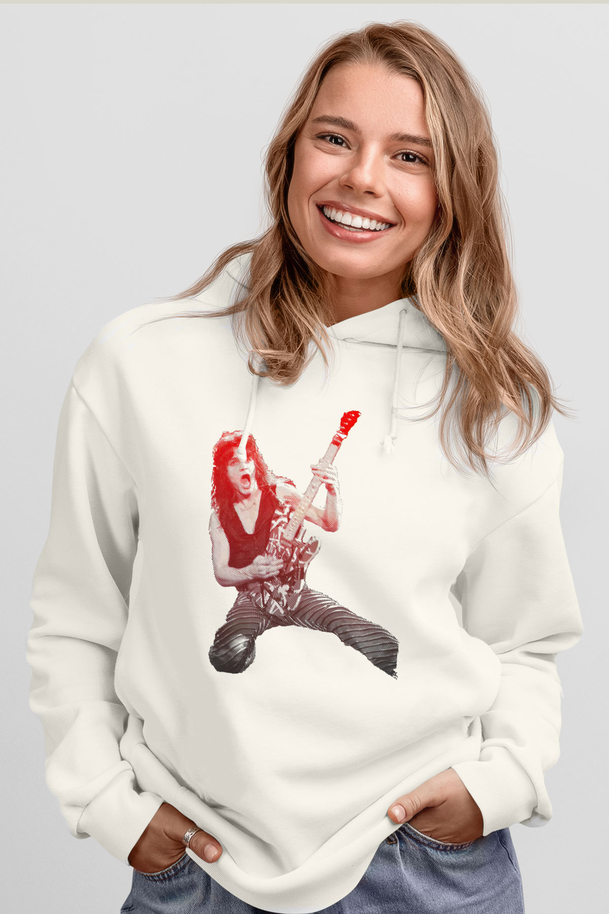 Gitarist Beyaz Unisex Kapüşonlu Sweatshirt