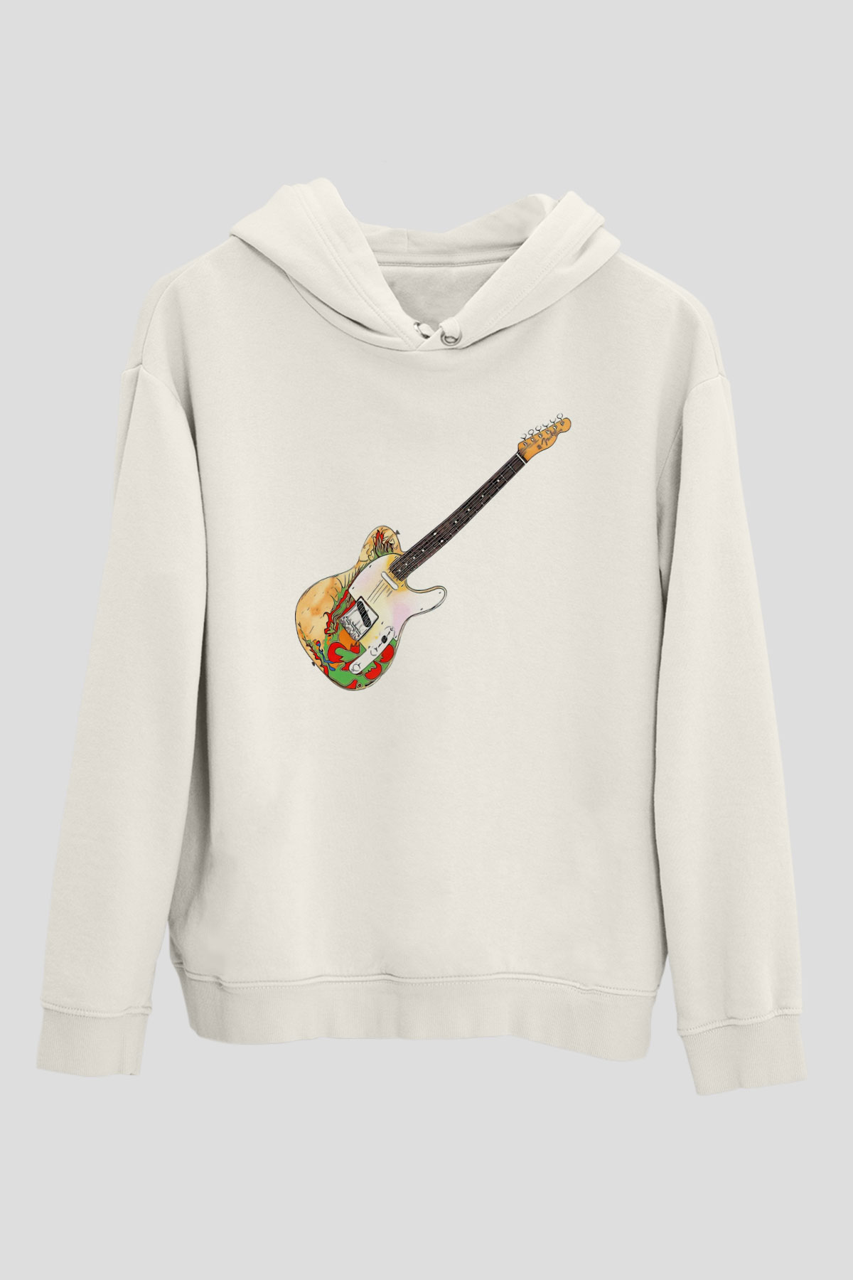 Gitarist Beyaz Unisex Kapüşonlu Sweatshirt