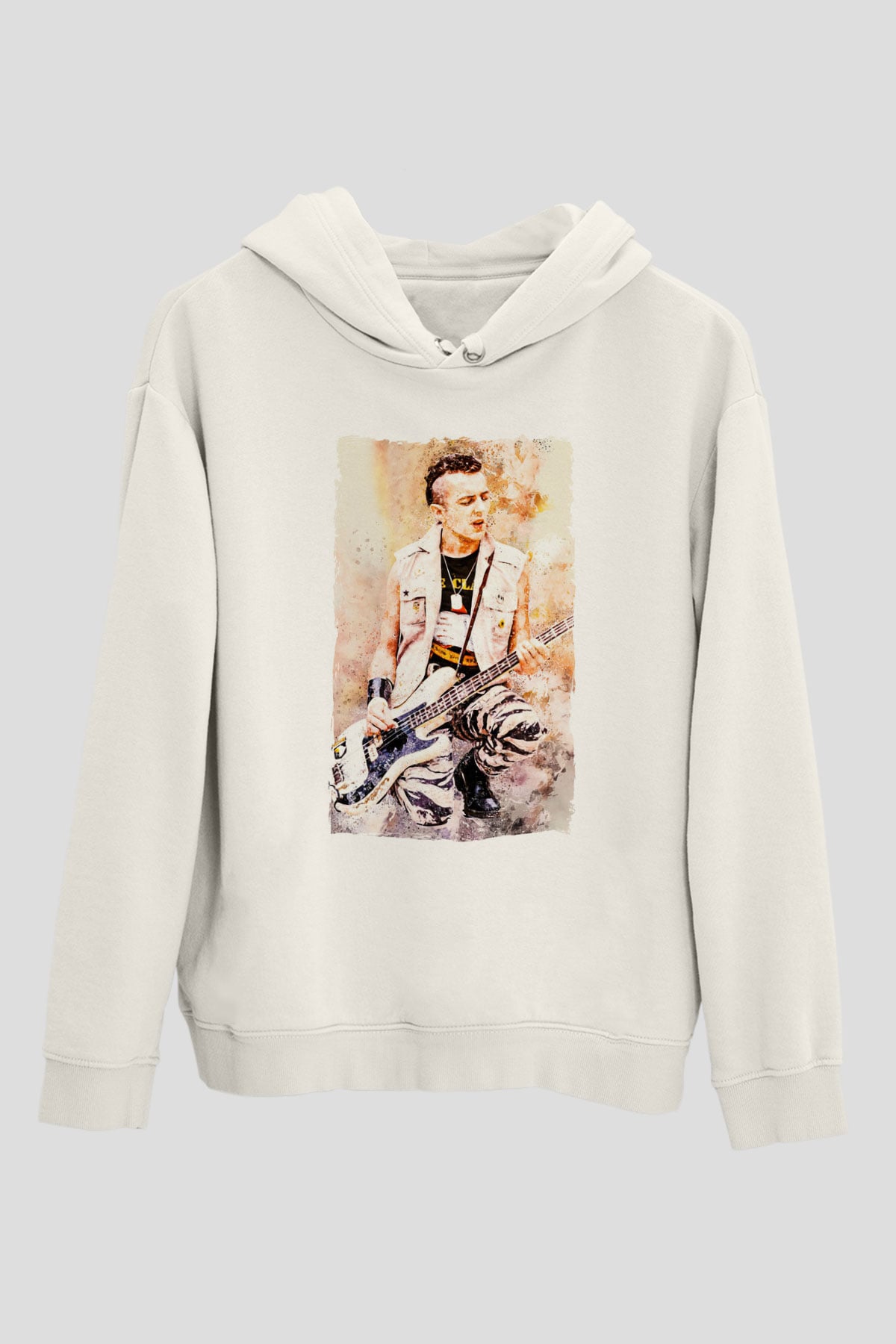 Gitarist Beyaz Unisex Kapüşonlu Sweatshirt