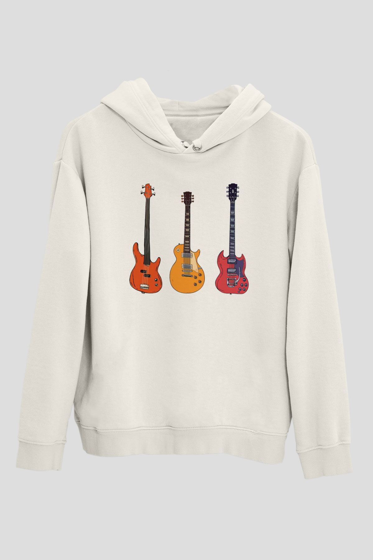 Gitarist Beyaz Unisex Kapüşonlu Sweatshirt