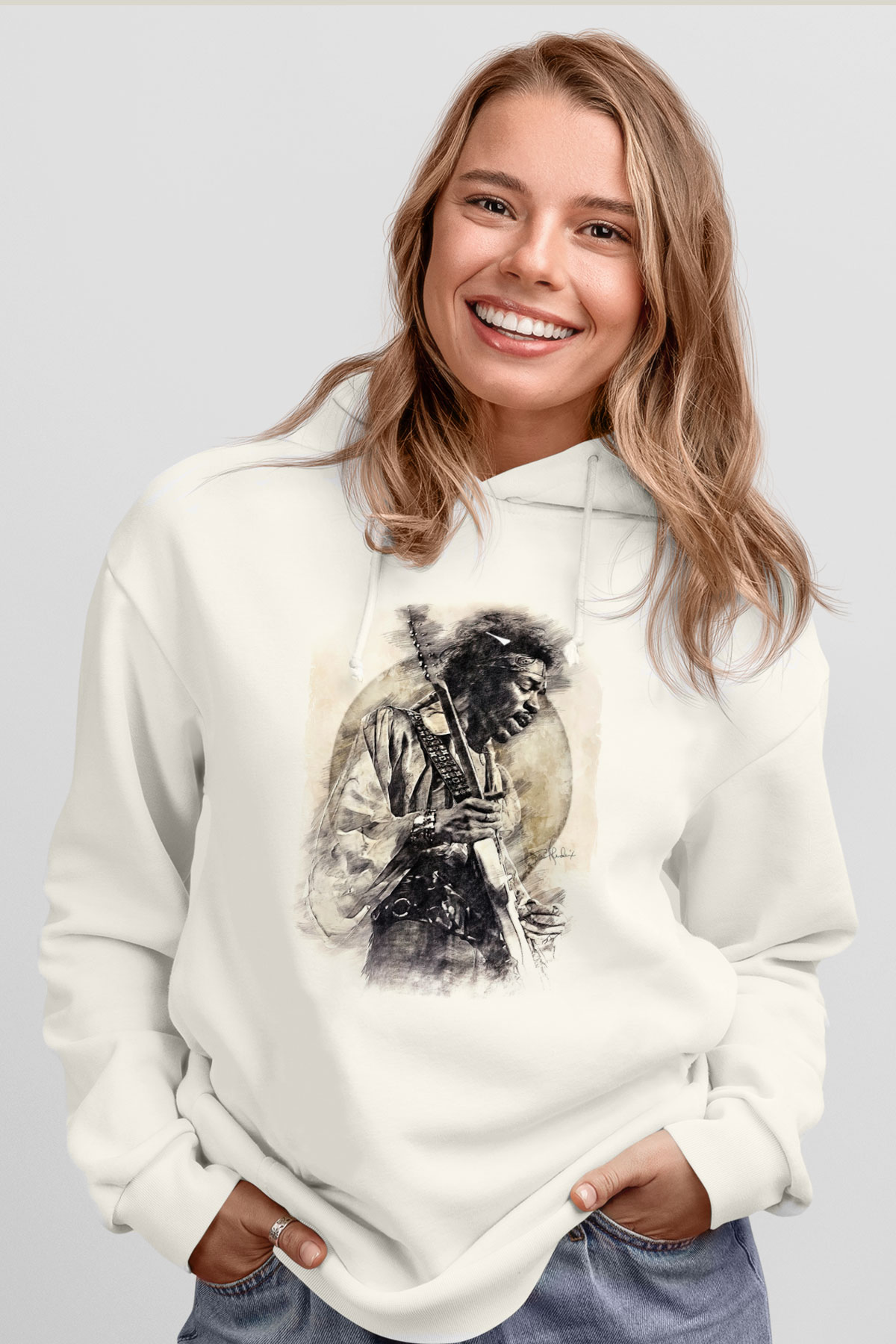 Gitarist Beyaz Unisex Kapüşonlu Sweatshirt
