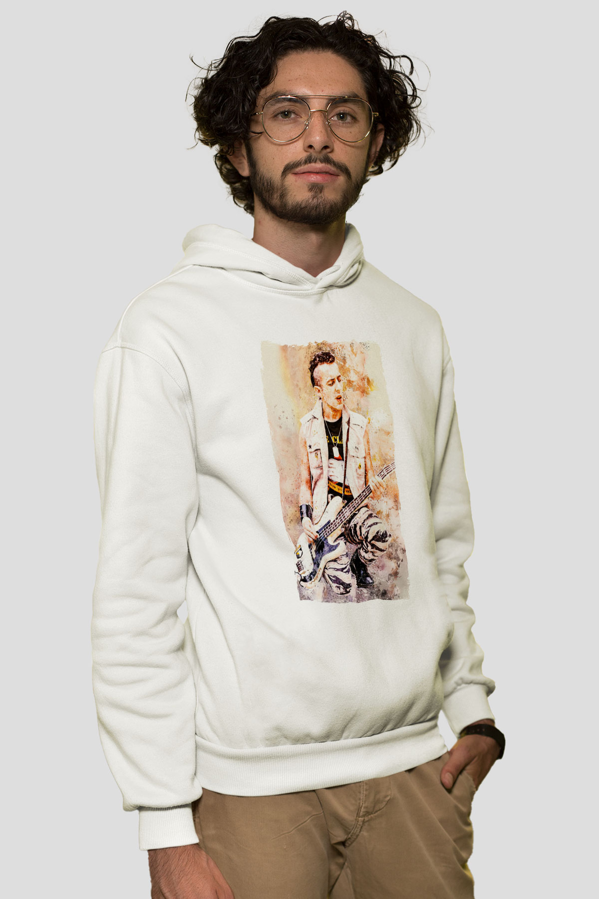 Gitarist Beyaz Unisex Kapüşonlu Sweatshirt