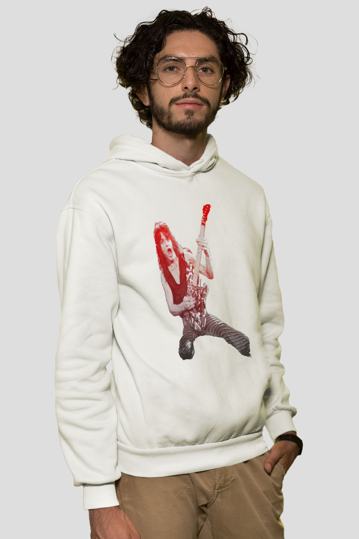 Gitarist Beyaz Unisex Kapüşonlu Sweatshirt