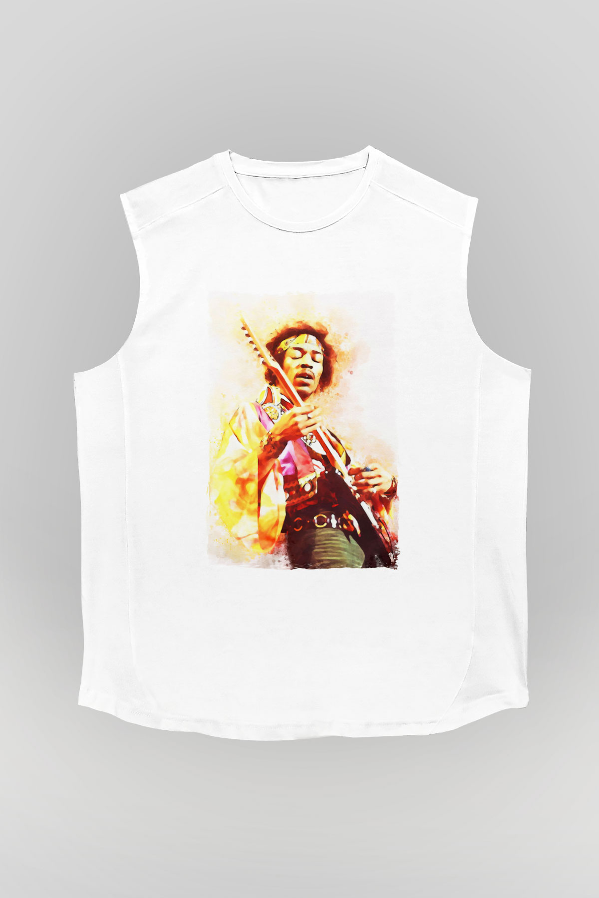 Gitarist Beyaz Unisex Kolsuz Tişört