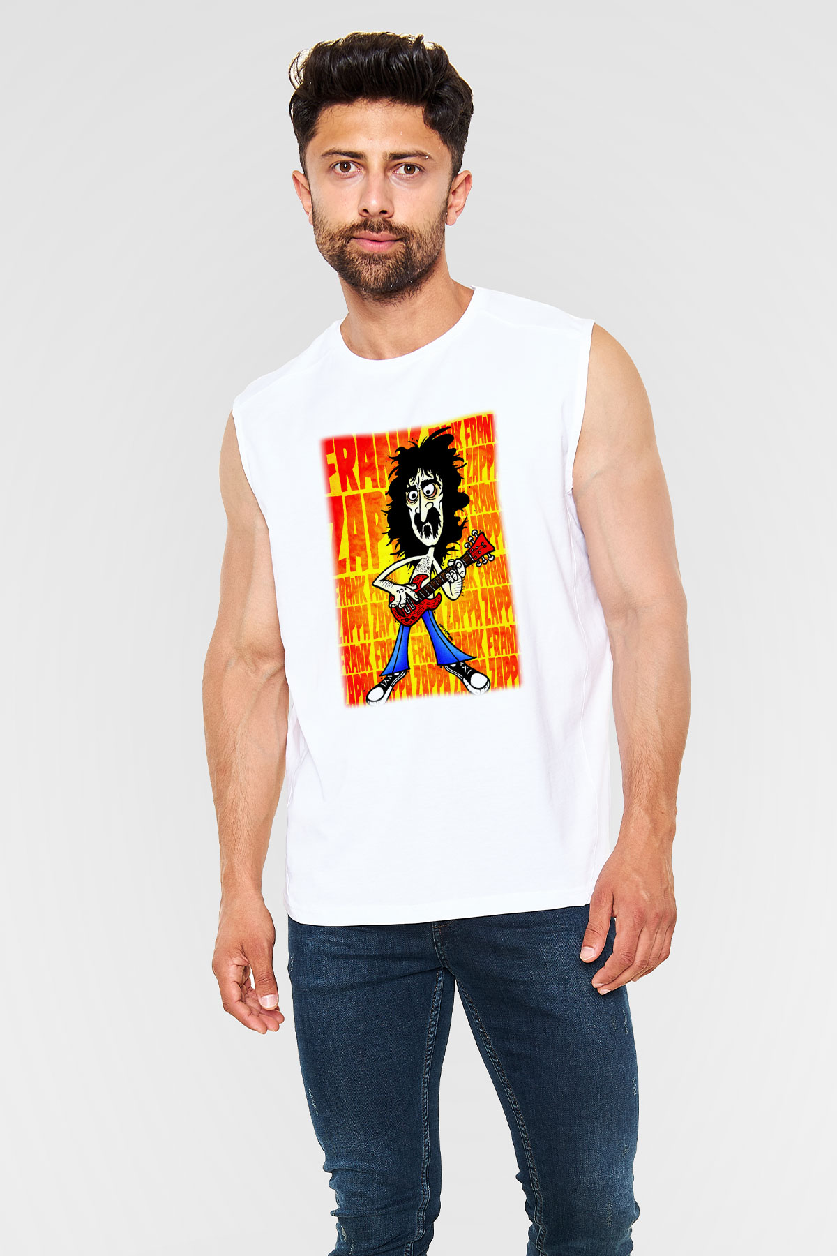Gitarist Beyaz Unisex Kolsuz Tişört