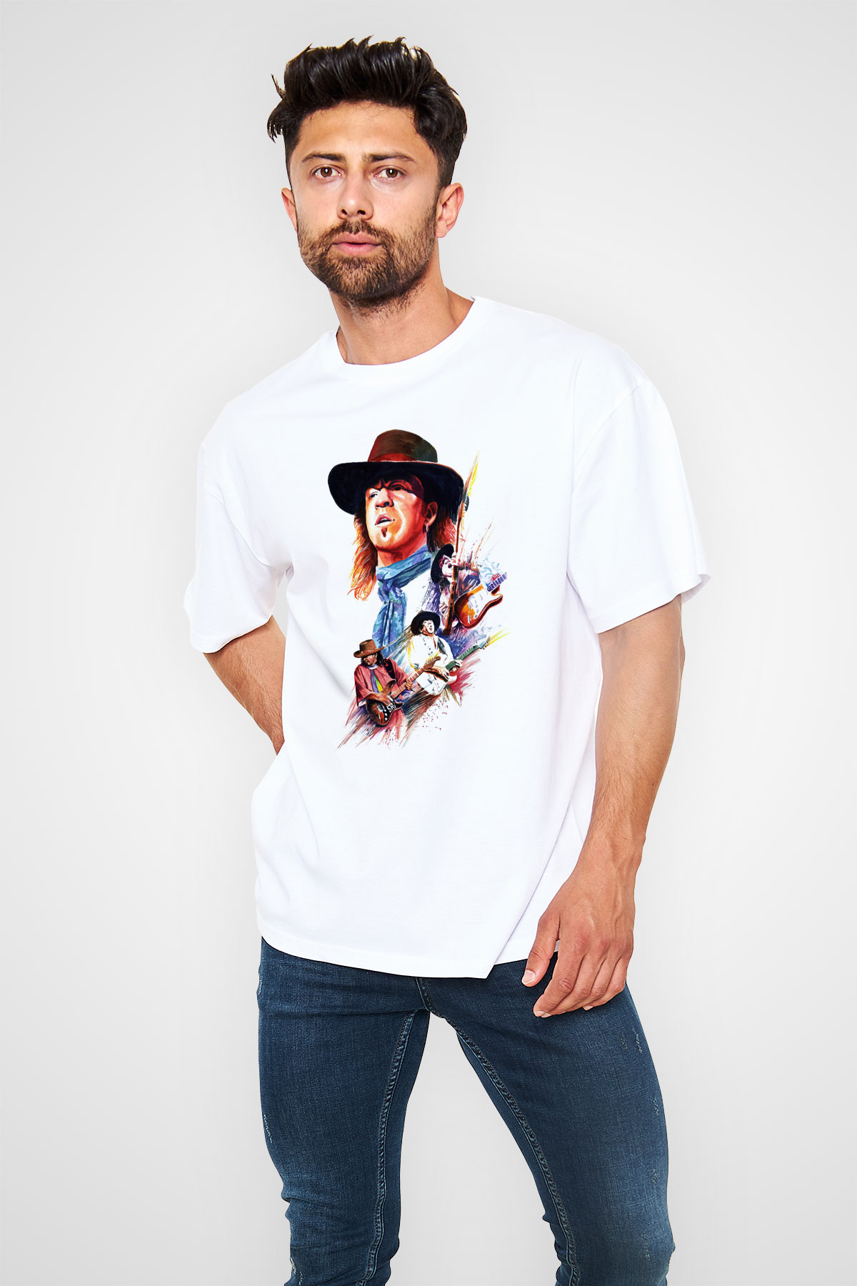 Gitarist Beyaz Unisex Oversize Tişört T-Shirt