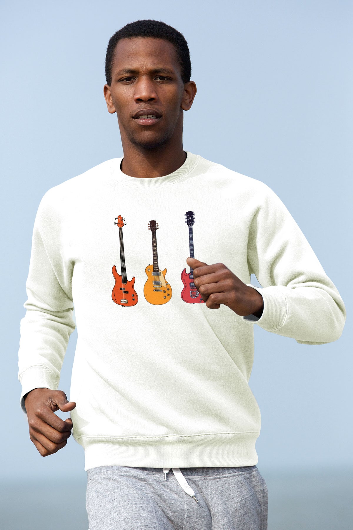 Gitarist Beyaz Unisex Sweatshirt