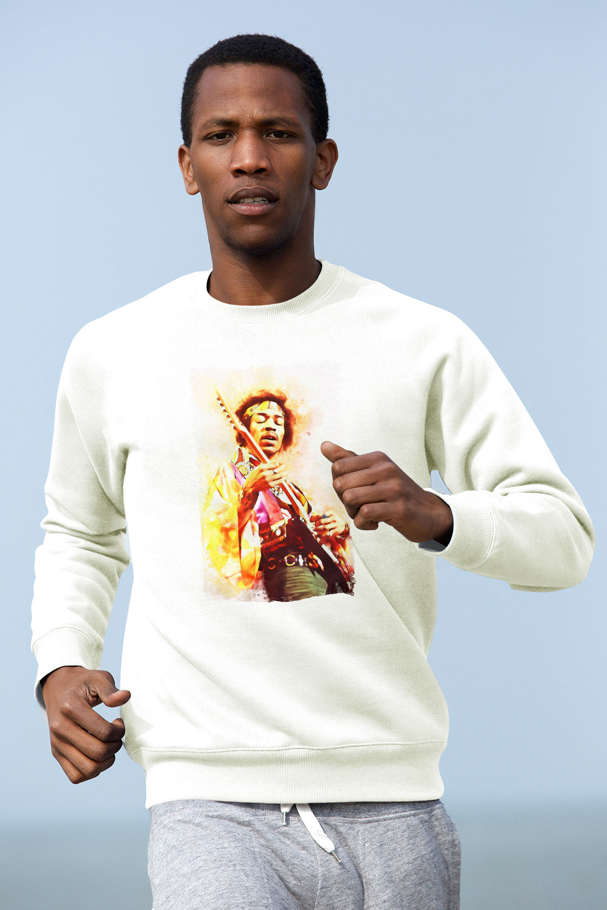 Gitarist Beyaz Unisex Sweatshirt