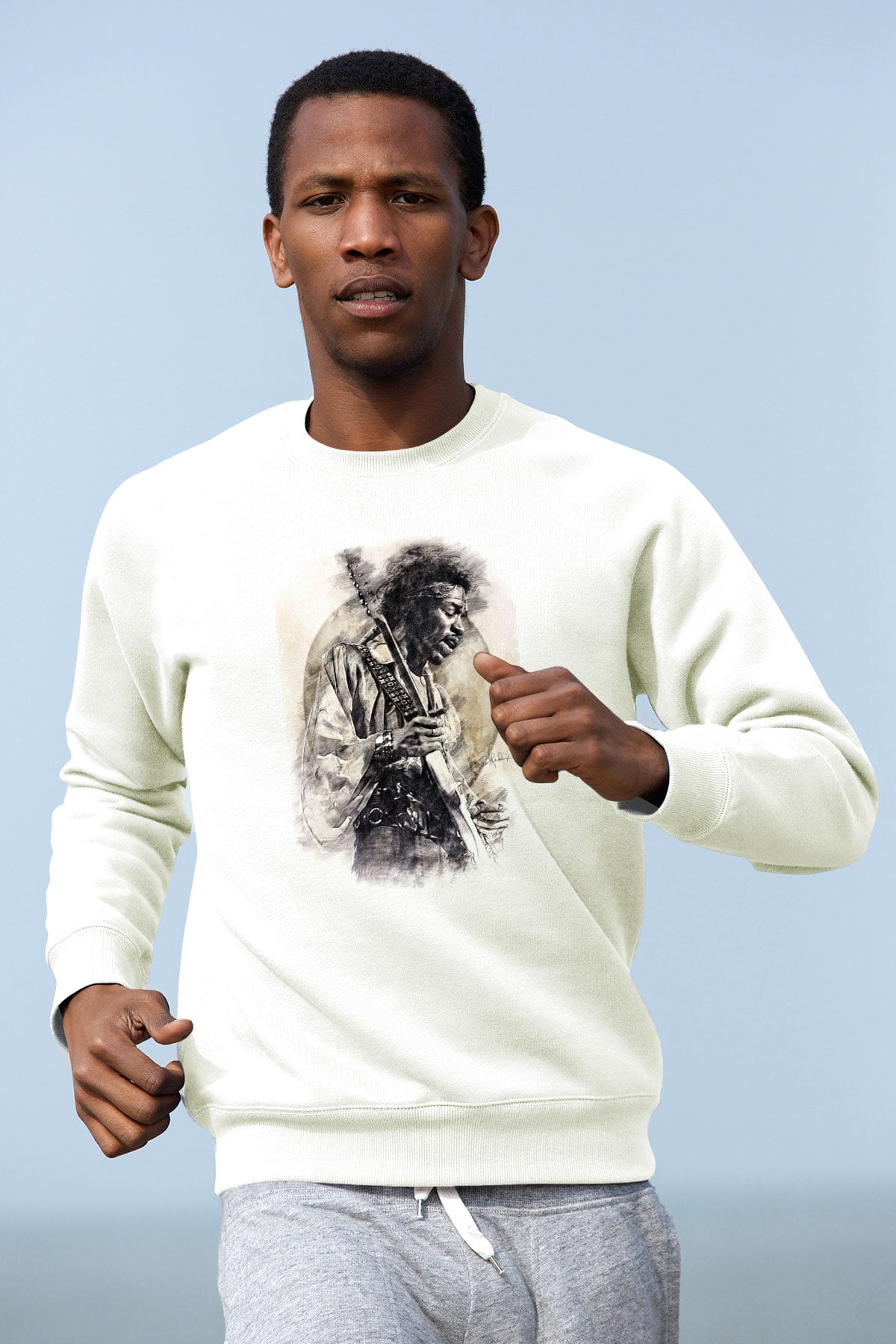 Gitarist Beyaz Unisex Sweatshirt