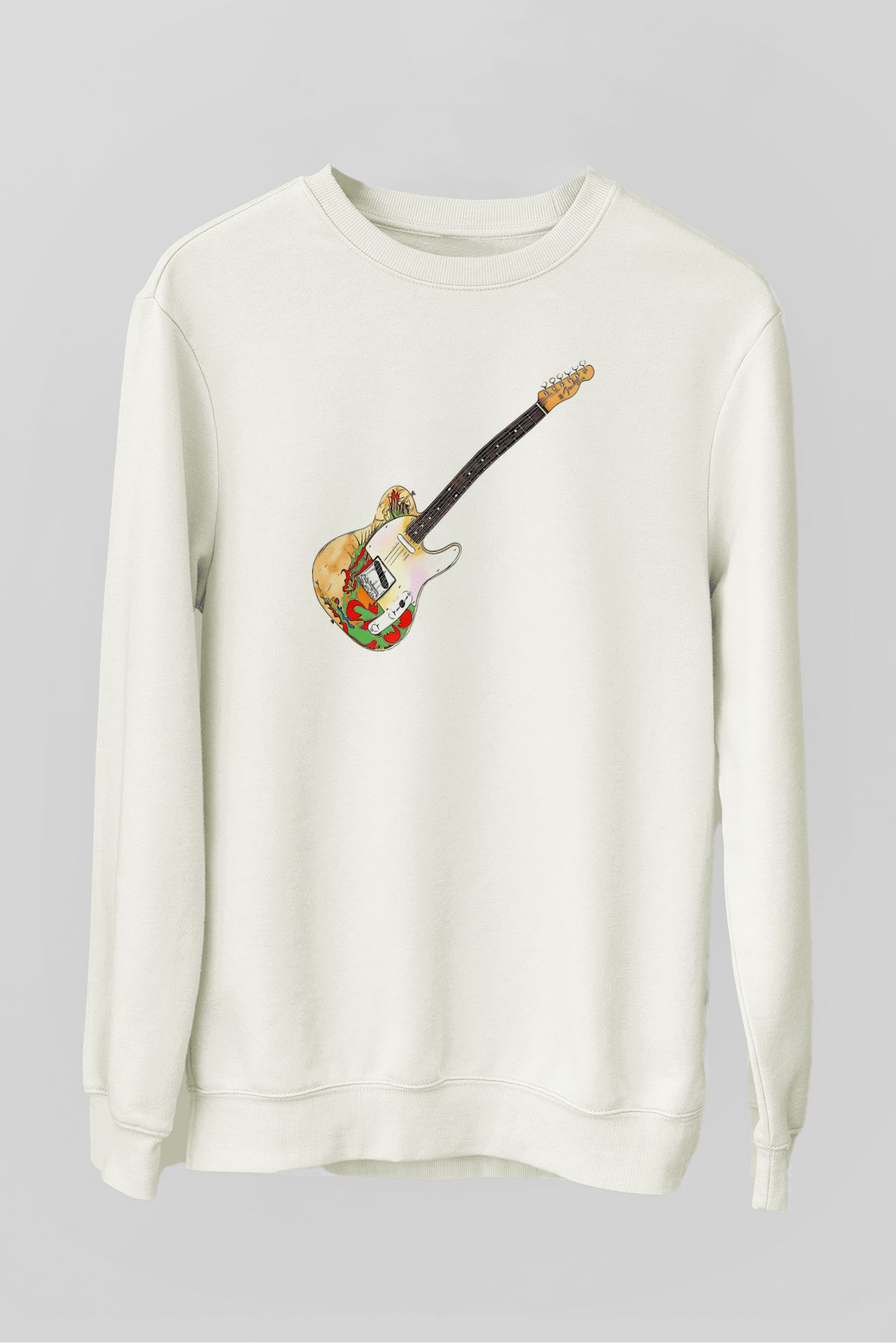 Gitarist Beyaz Unisex Sweatshirt