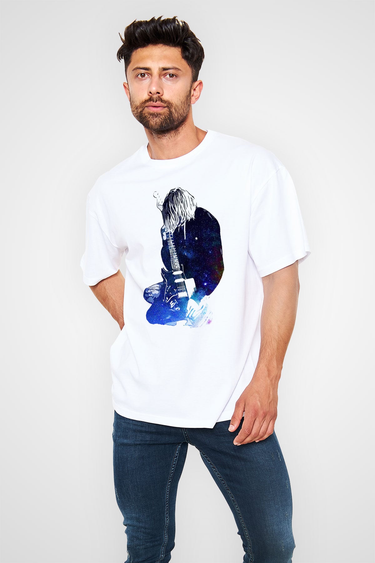 Gitarist Beyaz Oversize Tişört Oversize T-shirt - TişörtFabrikası