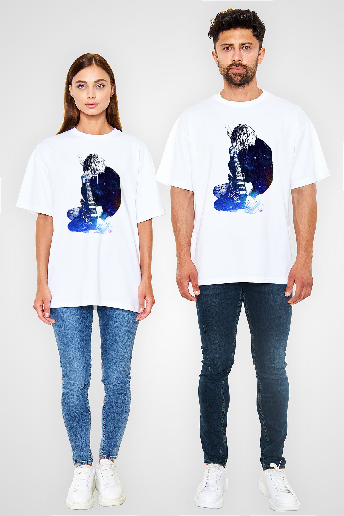 Gitarist Beyaz Oversize Tişört Oversize T-shirt - TişörtFabrikası