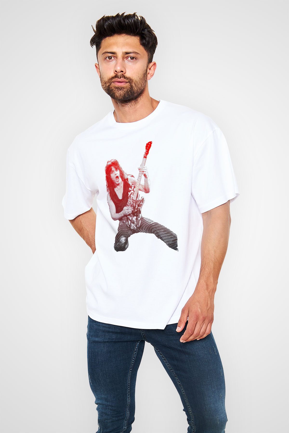 Gitarist Beyaz Oversize Tişört Oversize T-shirt - TişörtFabrikası
