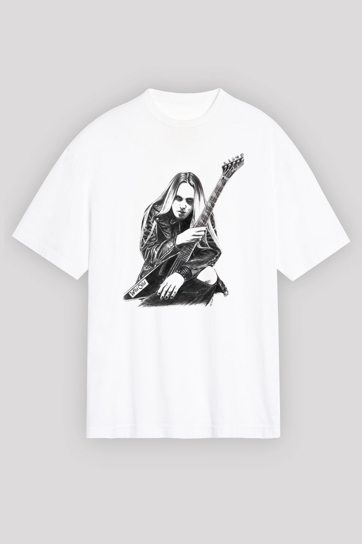 Gitarist Beyaz Oversize Tişört Oversize T-shirt - TişörtFabrikası