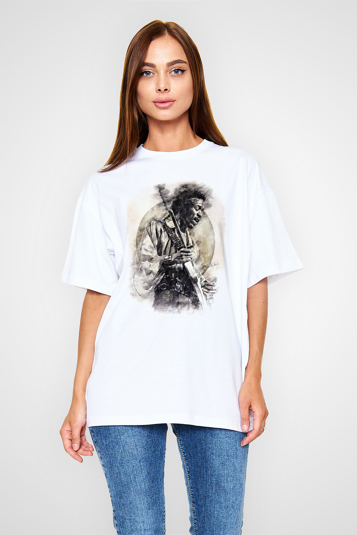 Gitarist Beyaz Oversize Tişört Oversize T-shirt - TişörtFabrikası