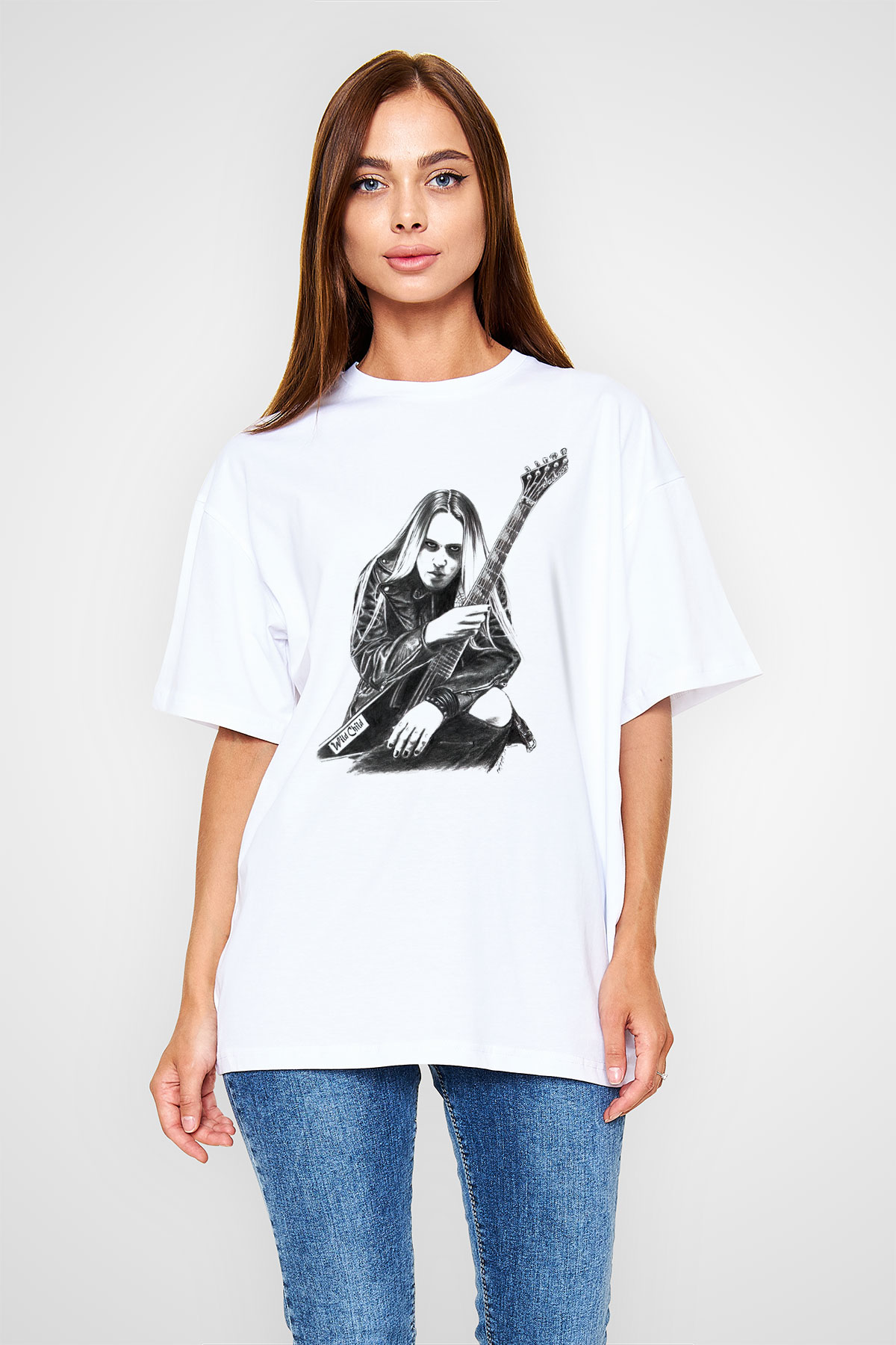 Gitarist Beyaz Oversize Tişört Oversize T-shirt - TişörtFabrikası
