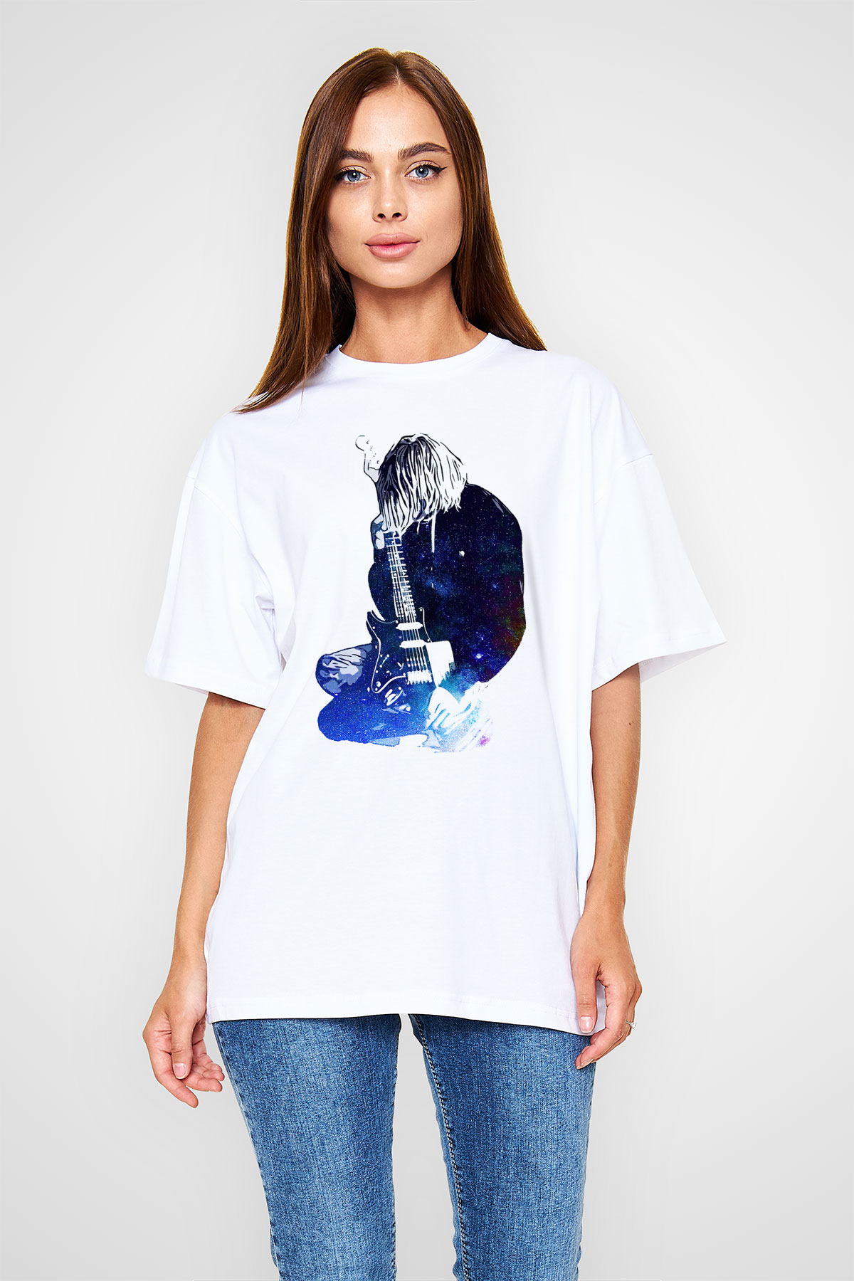 Gitarist Beyaz Oversize Tişört Oversize T-shirt - TişörtFabrikası