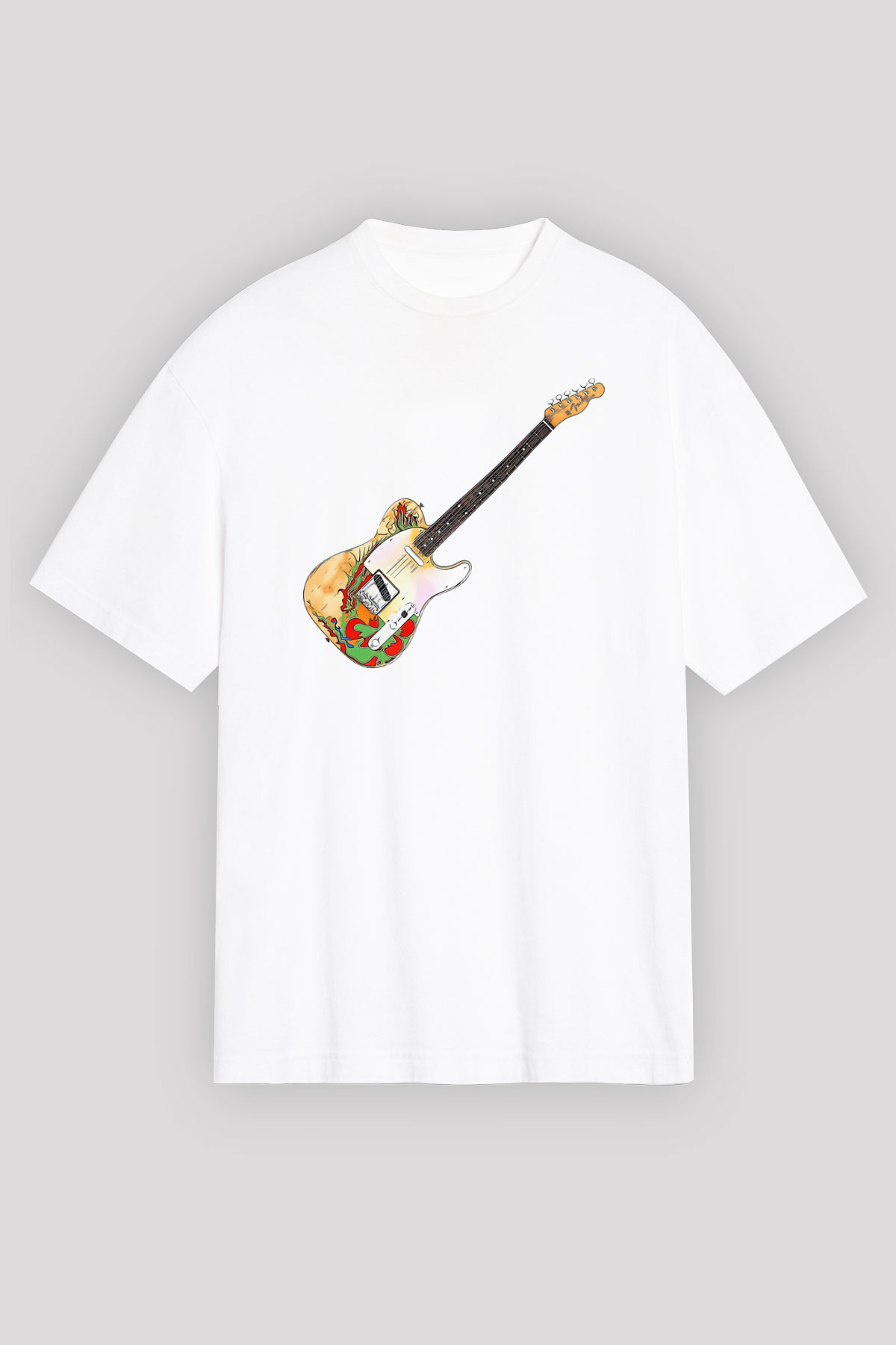 Gitarist Beyaz Oversize Tişört Oversize T-shirt - TişörtFabrikası