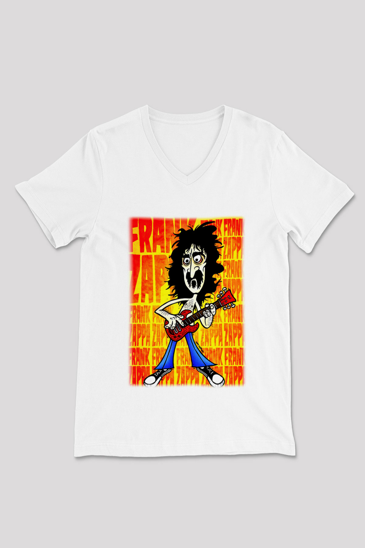 Gitarist Beyaz Unisex V Yaka Tişört T-Shirt