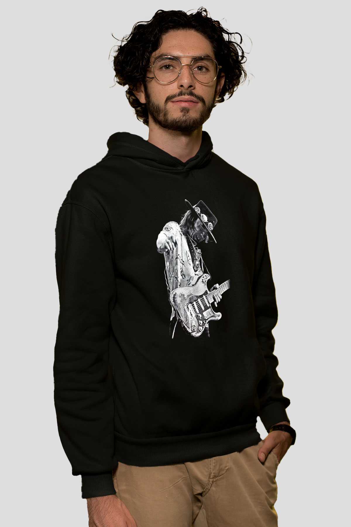 Gitarist Siyah Unisex Kapşonlu Sweatshirt