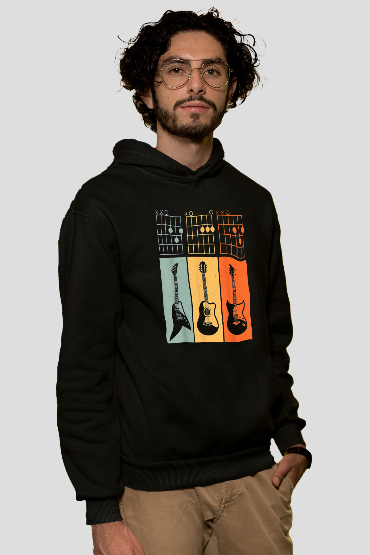 Gitarist Siyah Unisex Kapüşonlu Sweatshirt