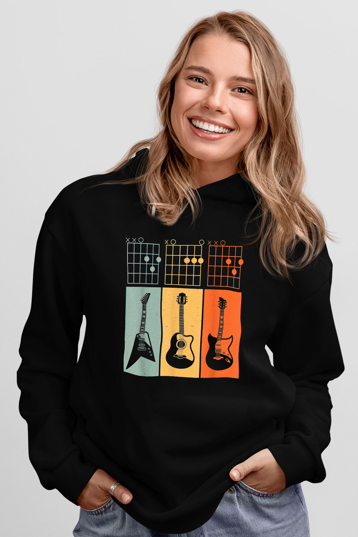 Gitarist Siyah Unisex Kapüşonlu Sweatshirt