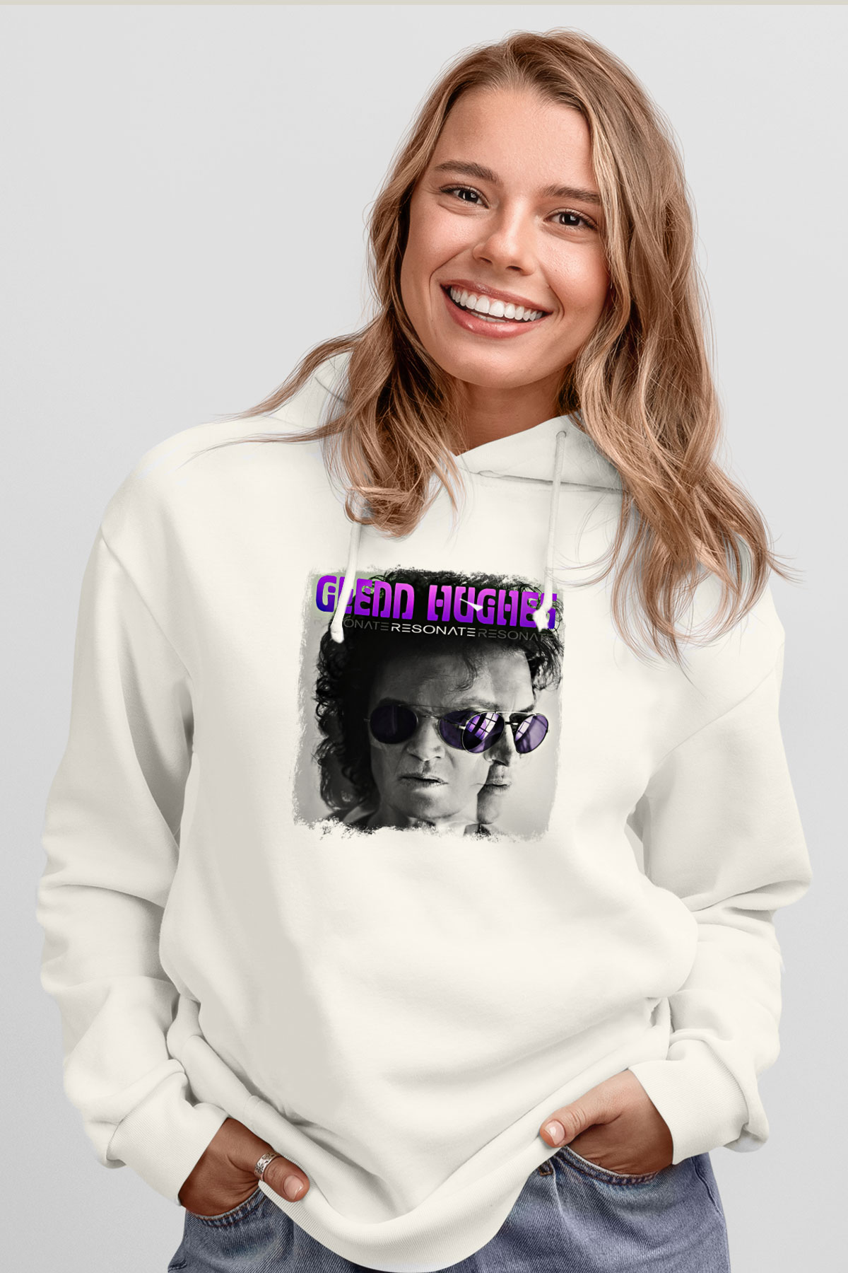 Glenn Hughes Baskılı Unisex Beyaz Hoodie