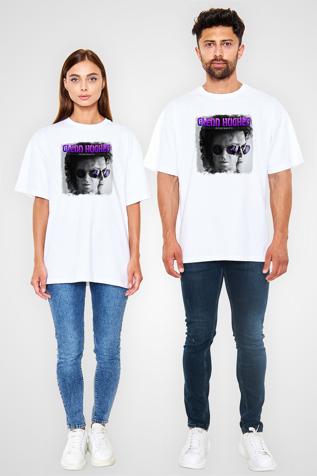 Glenn Hughes Baskılı Unisex Beyaz Oversize Tişört