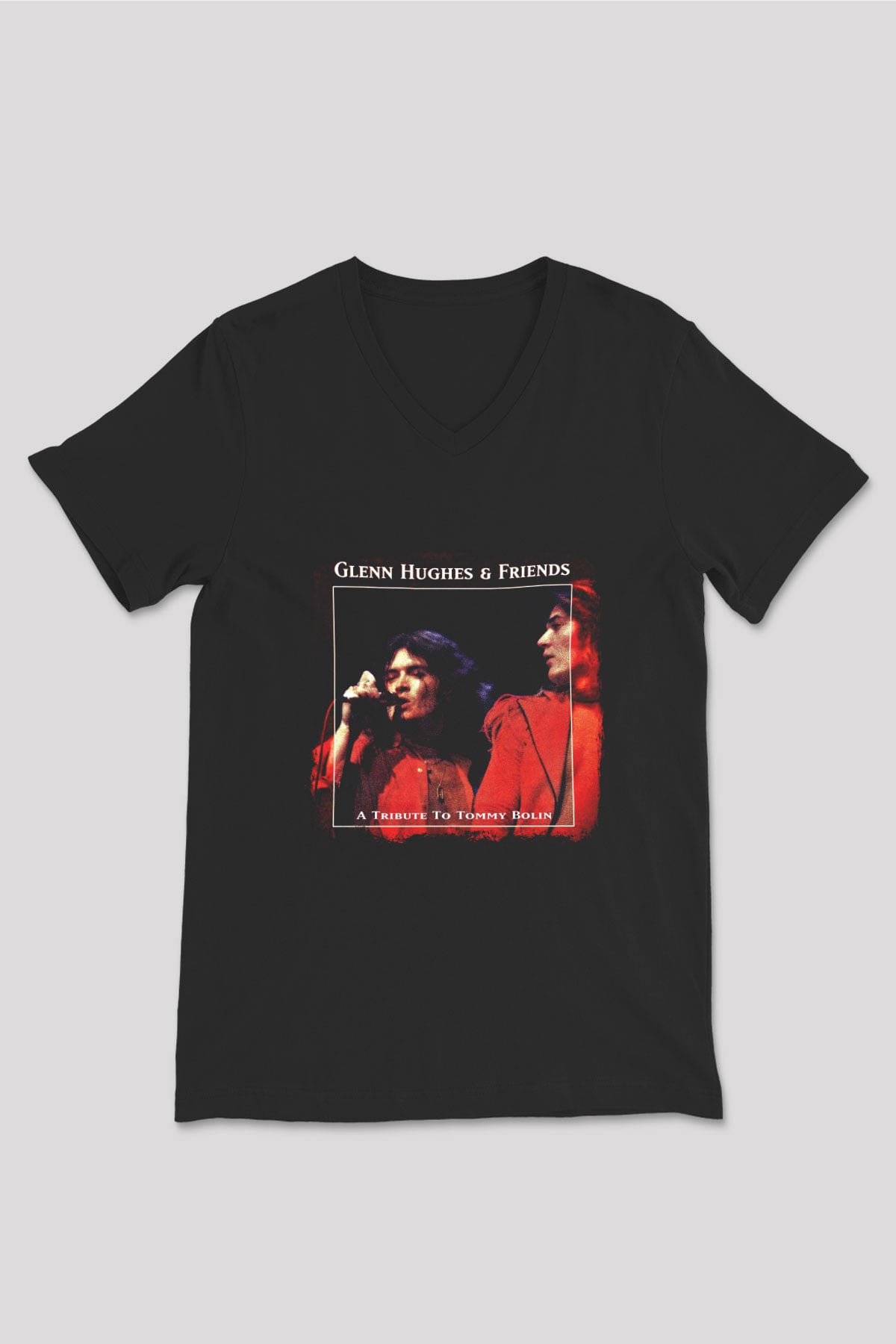Glenn Hughes Baskılı Unisex Siyah V Yaka Tişört